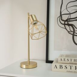 ValueLights Angus Metal Adjustable Geometric Basket Shade Table Lamp in Gold - thumbnail 3