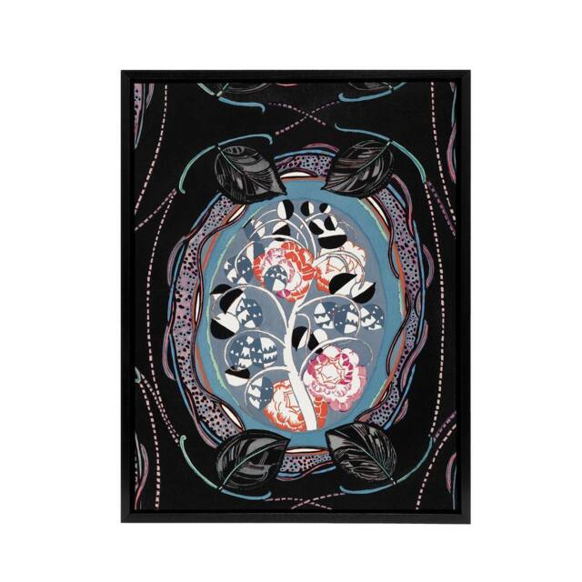 "Artery8 Floral Motif Benedictus Vintage Black Framed Canvas Wall Art - Size: W12"" x H16""" - image 1
