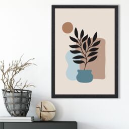 ARTZE Beige, Blue & Brown Boho Graphical Floral Framed Print SIZE: A2 with Black Frame - Size: A4 - thumbnail 2