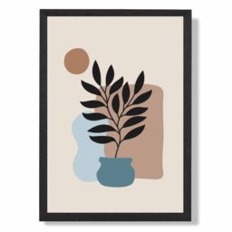ARTZE Beige, Blue & Brown Boho Graphical Floral Framed Print SIZE: A2 with Black Frame - Size: A4 - thumbnail 1