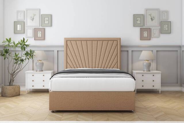 "Sloomy Somerset Tweed Divan Bed Base No Drawers With 26"" Strutted Headboard in Light Brown - Size: Single" - image 1