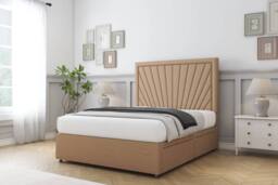 "Sloomy Somerset Tweed Divan Bed Base No Drawers With 26"" Strutted Headboard in Light Brown - Size: Single" - thumbnail 3