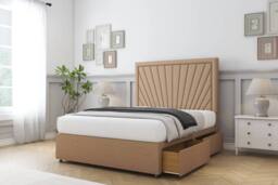 "Sloomy Somerset Tweed Divan Bed Base No Drawers With 26"" Strutted Headboard in Light Brown - Size: Single" - thumbnail 4