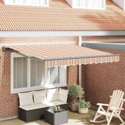 Berkfield Home Retractable Awning Manual Blue & orange 300x250 cm - thumbnail 2