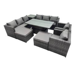 Fimous 10 Seater Outdoor Garden Rattan Furniture Set with Side Table 2 Stool in Dark Grey - thumbnail 2