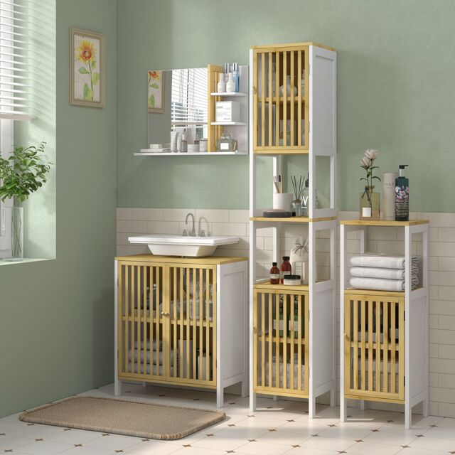 HOMCOM Bathroom Floor Cabinet Bathroom Cupboard with Adjustable Shelf, White - image 1