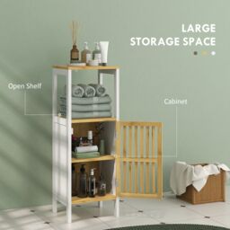 HOMCOM Bathroom Floor Cabinet Bathroom Cupboard with Adjustable Shelf, White - thumbnail 4