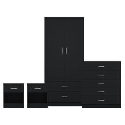 Home Discount Riano 4 Piece Bedroom Set - 1 Drawer Bedside, 5 Drawer Chest, Wardrobe in Black - thumbnail 8