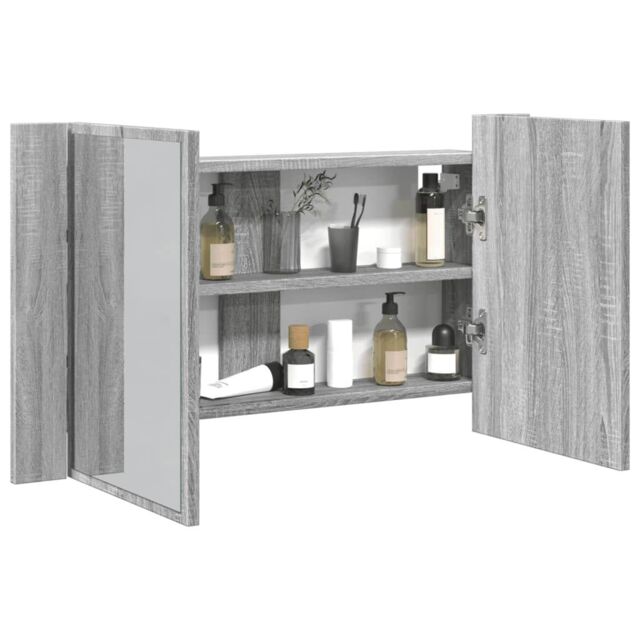 Berkfield Home LED Bathroom Mirror Cabinet Grey Sonoma 80x12x45 cm Acrylic - Size: 80 x 12 x 45 cm - image 1
