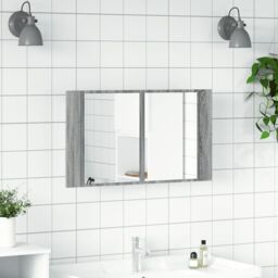 Berkfield Home LED Bathroom Mirror Cabinet Grey Sonoma 80x12x45 cm Acrylic - Size: 80 x 12 x 45 cm - thumbnail 3