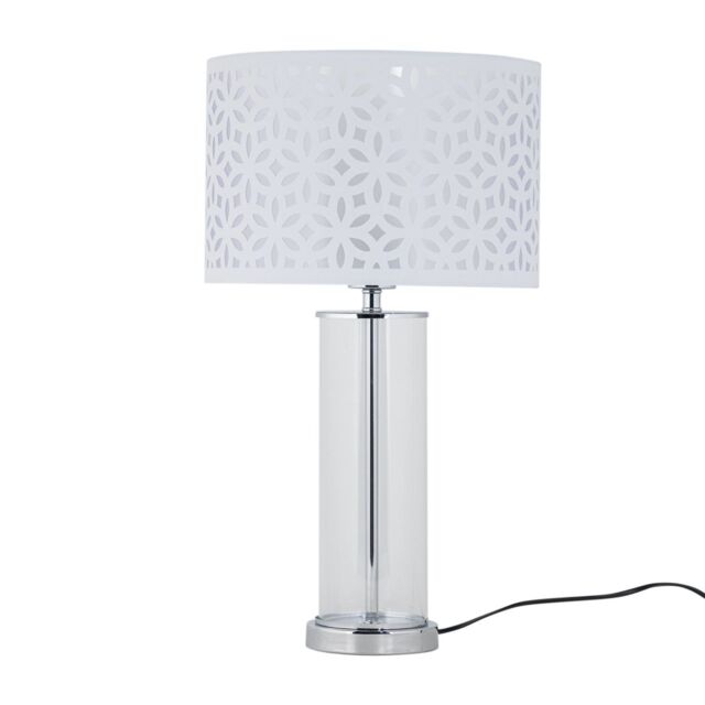 First Choice Lighting Aura - Chrome Table Lamp with White Cut Out Shade in Silver - image 1