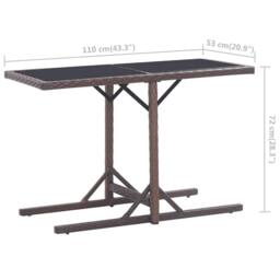 Berkfield Home Garden Table Brown 110x53x72 cm Glass & Poly Rattan - Size: 110 x 53 x 72 cm - thumbnail 6