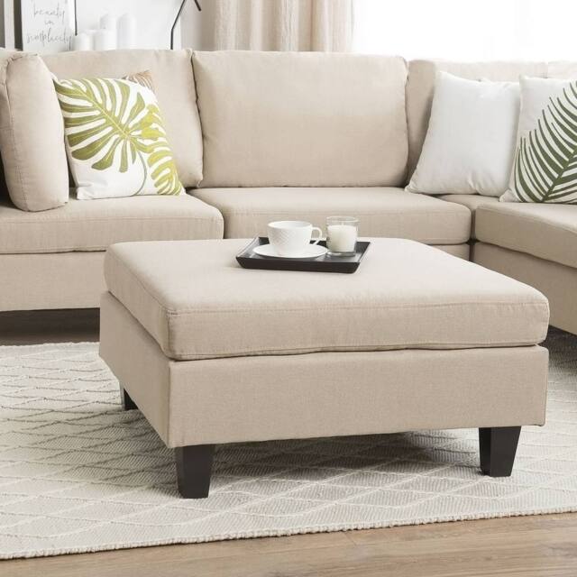 Wyld and Coco Beige Square Ottoman Footstool Polyester Upholstery Foam Filled - image 1