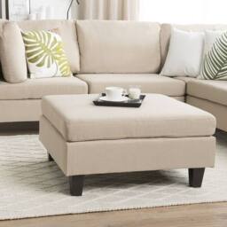 Wyld and Coco Beige Square Ottoman Footstool Polyester Upholstery Foam Filled