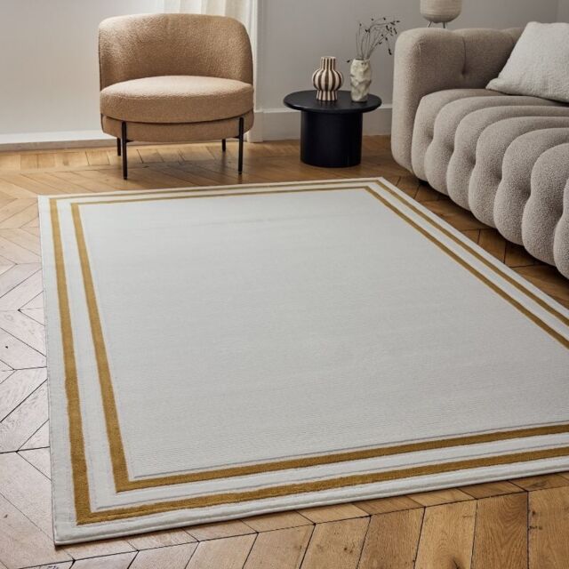 THE RUGS Carmel Bordered Area Rug Runner Soft Pile Living Room Bedroom in Gold - Size: 200 cm x 290 cm - image 1