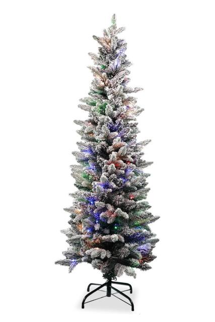 Neel Blue Frosted Christmas Tree, Prelit Whisper Slim Pencil Xmas Tree in Green - Size: 6ft - image 1
