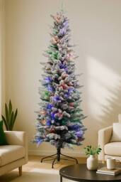 Neel Blue Frosted Christmas Tree, Prelit Whisper Slim Pencil Xmas Tree in Green - Size: 6ft - thumbnail 6