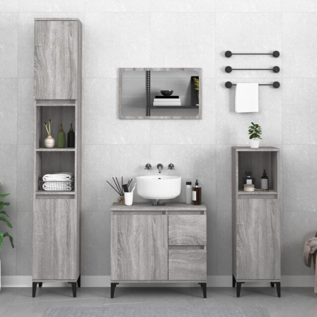 Berkfield Home Bathroom Cabinet Grey Sonoma 30x30x100 cm Engineered Wood - Size: 30 x 30 x 100 cm - image 1