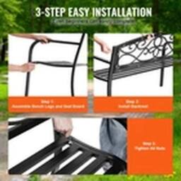 EONLION 50 in Metal Garden Bench Park Patio Yard Porch Bench in Black - thumbnail 4