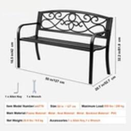 EONLION 50 in Metal Garden Bench Park Patio Yard Porch Bench in Black - thumbnail 2