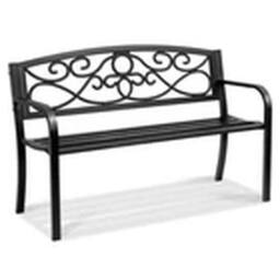 EONLION 50 in Metal Garden Bench Park Patio Yard Porch Bench in Black - thumbnail 1
