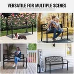 EONLION 50 in Metal Garden Bench Park Patio Yard Porch Bench in Black - thumbnail 3