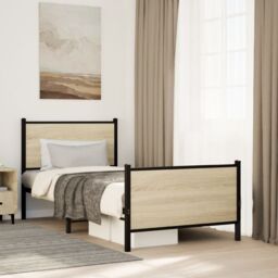 Berkfield Home Metal Bed Frame without Mattress Sonoma Oak 80x200 cm in Brown - thumbnail 1