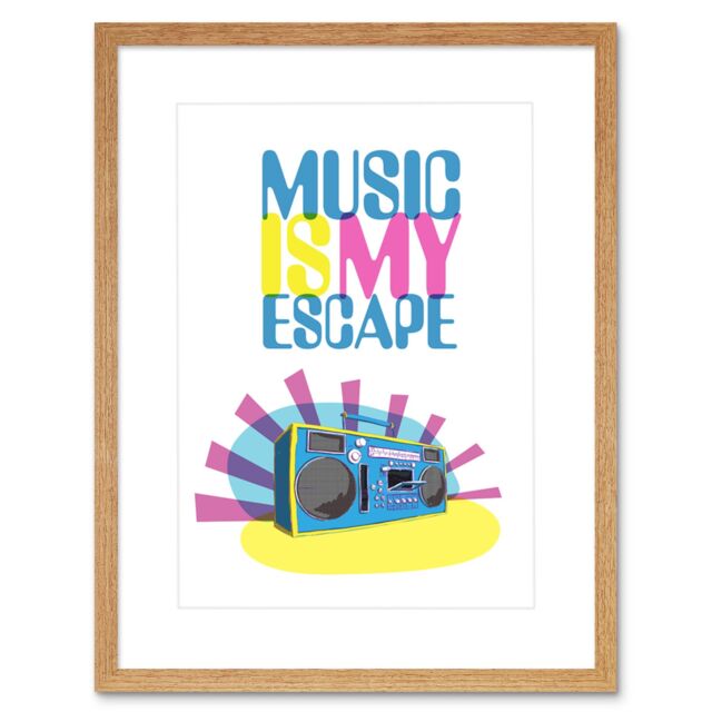 "Artery8 Wall Art Print Music is My Escape Artwork Framed 9X7 Inch in Beige - Size: W7"" x H9""" - image 1