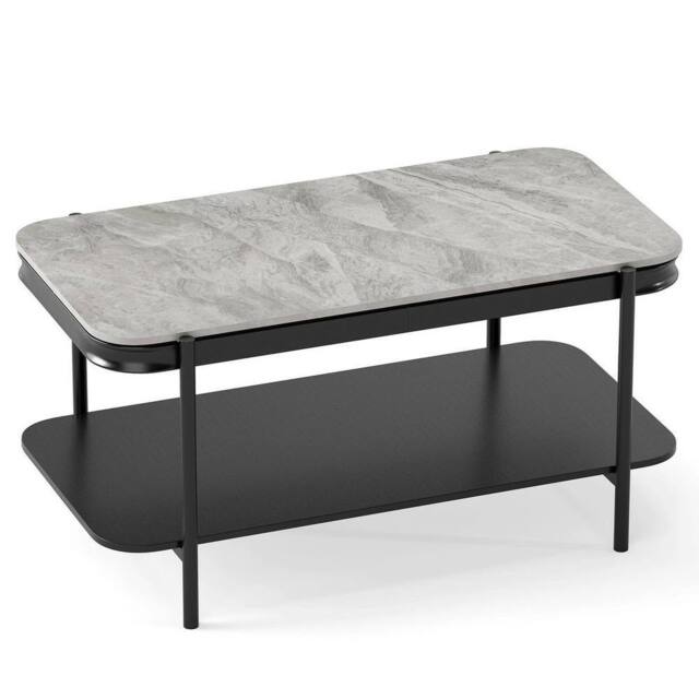 SPETLEK Modern 2-Tier Coffee Table with Sintered Stone Top Grey - image 1