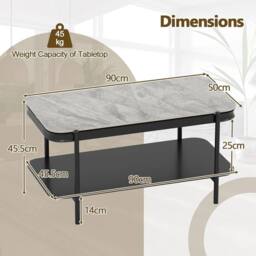 SPETLEK Modern 2-Tier Coffee Table with Sintered Stone Top Grey - thumbnail 3