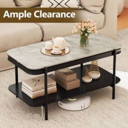 SPETLEK Modern 2-Tier Coffee Table with Sintered Stone Top Grey - thumbnail 6