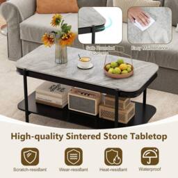 SPETLEK Modern 2-Tier Coffee Table with Sintered Stone Top Grey - thumbnail 4