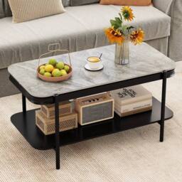 SPETLEK Modern 2-Tier Coffee Table with Sintered Stone Top Grey - thumbnail 9