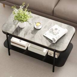 SPETLEK Modern 2-Tier Coffee Table with Sintered Stone Top Grey - thumbnail 7