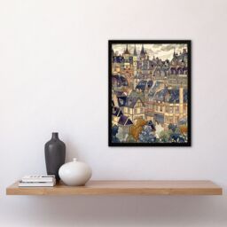 Artery8 Cityscape Painting of Townhouses in Trees Framed Art Print in Beige - Size: A4 - thumbnail 4