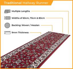 runrug Hallway Carpet Runner Rug - Soft & Comfy, 9mm - 'Traditional' in Tan - Size: 60 cm x 150 cm - thumbnail 2