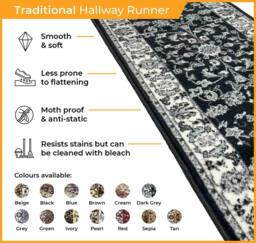runrug Hallway Carpet Runner Rug - Soft & Comfy, 9mm - 'Traditional' in Tan - Size: 60 cm x 150 cm - thumbnail 3