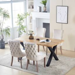 HomeTouch Weston Modern Live Edge Dining Table 140cm, Oak Wood Veneer Kitchen Table with Sturdy Metal Legs, Industrial Rectangular Dinner Table - thumbnail 6
