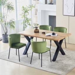 HomeTouch Weston Modern Live Edge Dining Table 140cm, Oak Wood Veneer Kitchen Table with Sturdy Metal Legs, Industrial Rectangular Dinner Table - thumbnail 9