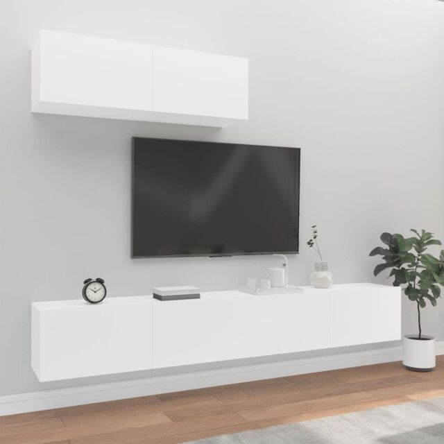 Berkfield Home 3 Piece TV Cabinet Set White Engineered Wood - image 1