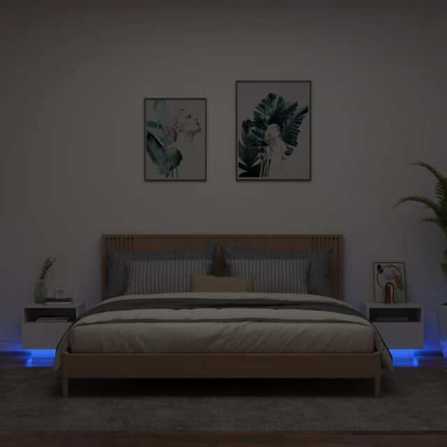 Berkfield Home Bedside Cabinets with LED Lights 2 pcs White 40x39x37 cm - Size: 40 x 39 x 37 cm - image 1