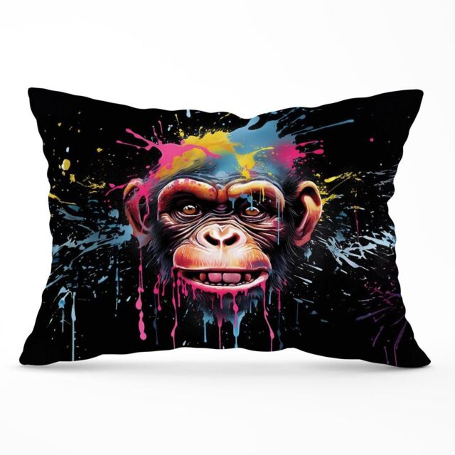 Warren Reed - Designer Multi Coloured Monkey Face Splashart Cushions in Blue - Size: 45 cm x 45 cm - image 1