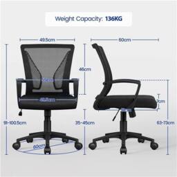 KORVIXA Mesh Office Chair Adjustable Swivel Computer Desk Chair in Black - Size: 0.6m2 - thumbnail 2