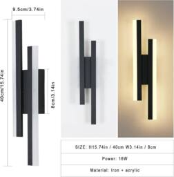 Goeco LED Wall Light 16 W Black for Living Room Corridor Stairs 3000 K 40 cm - thumbnail 5