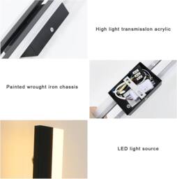 Goeco LED Wall Light 16 W Black for Living Room Corridor Stairs 3000 K 40 cm - thumbnail 6