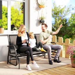 OUTSUNNY 3-Seat Glider Rocking Chair for 3 People Garden Bench Patio Furniture in Black