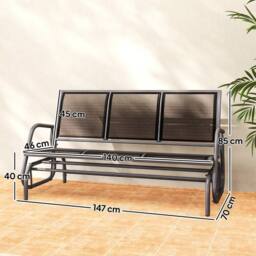 OUTSUNNY 3-Seat Glider Rocking Chair for 3 People Garden Bench Patio Furniture in Black - thumbnail 3