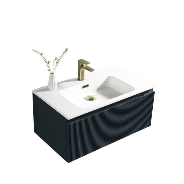 Bathroom Kingdom Flauto Midnight Wall Hung Basin Drawer Vanity 800mm in Navy - image 1