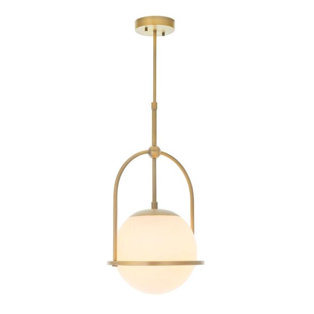 Loops Antique Brass Ceiling Pendant Light - Opal Glass Shade - Single Bulb Fitting in Clear - image 1