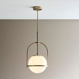 Loops Antique Brass Ceiling Pendant Light - Opal Glass Shade - Single Bulb Fitting in Clear - thumbnail 3